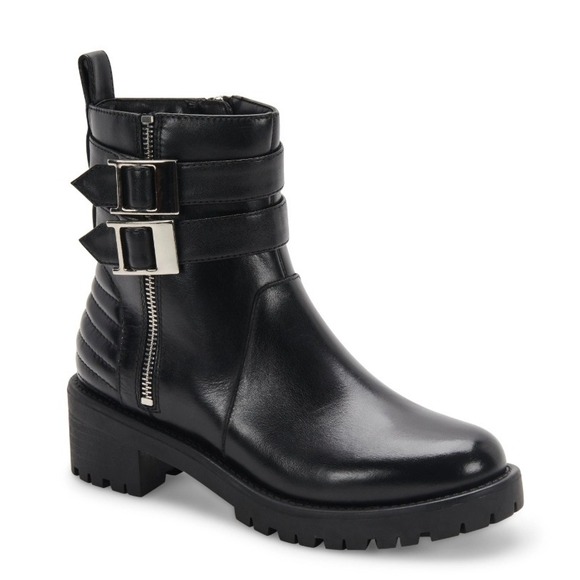 Blondo Waterproof Leather Buckle Moto Combat Ankle Boots - Women's Size 11M NEW - Picture 1 of 9